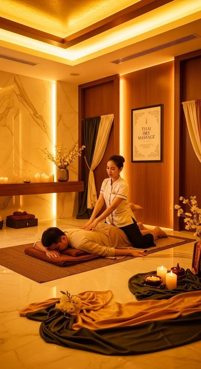 Traditional Thai massage in a warm treatment room
